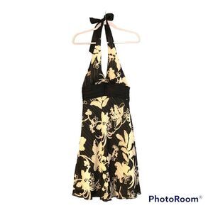 Lyndia Floral Cream and Black Halter, Backless Dress Size 2